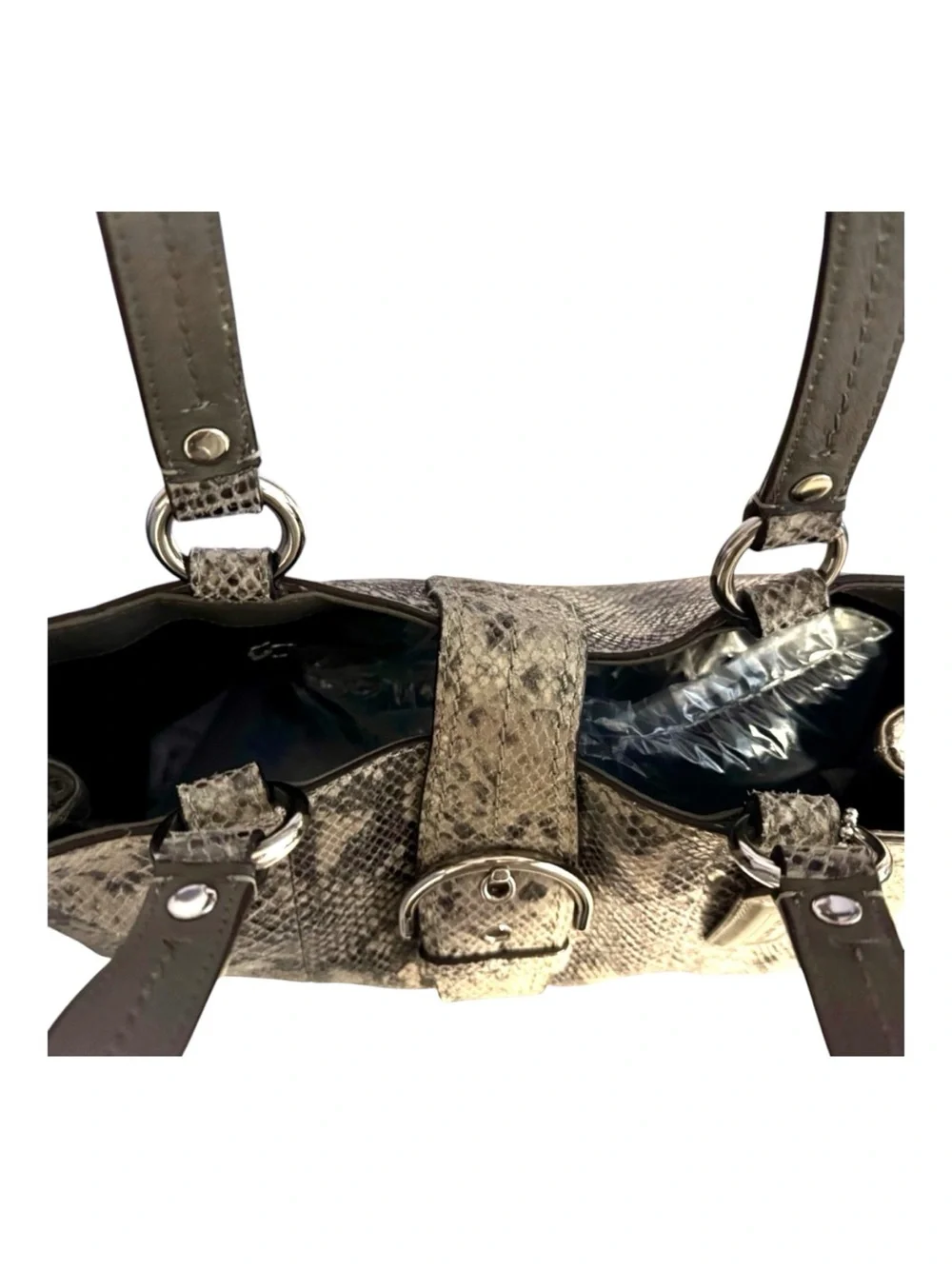 Coach Snake-Print Payton Shoulder Bag Grey Taupe